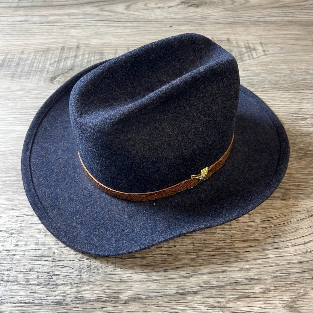 Unbranded Cowboy Hat Men Large Navy Blue 100% Wool Felt Western Cattleman Crease
